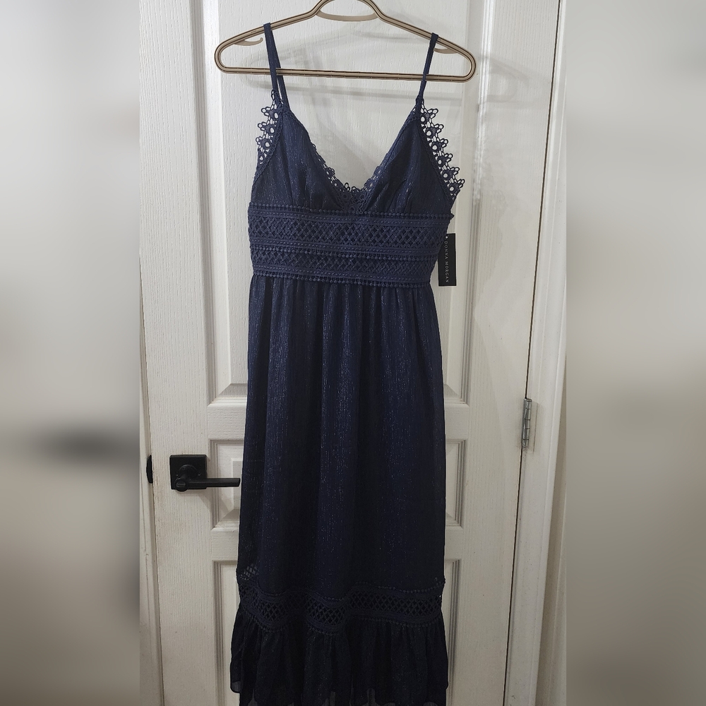 Donna Morgan Navy Lace Midi Dress